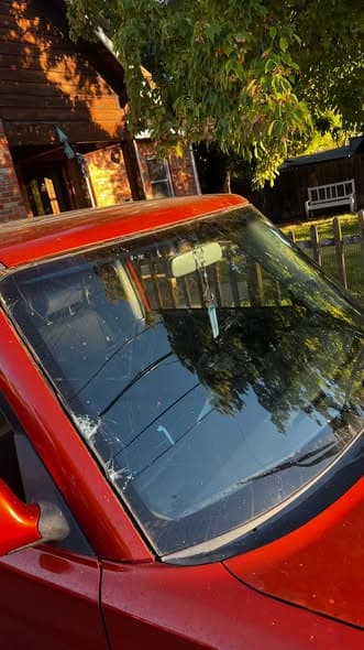 Windshield replacement in progress